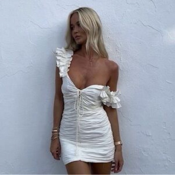 ZARA NWT White Draped Ruched Linen Ruffle Strap Contour Bodycon Tie Mini Dress - Picture 14 of 17